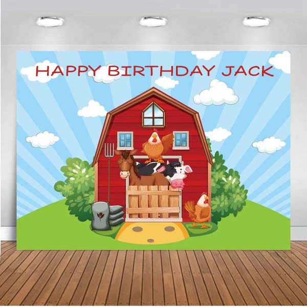 Farm Animal Birthday Party Personalized Backdrop.