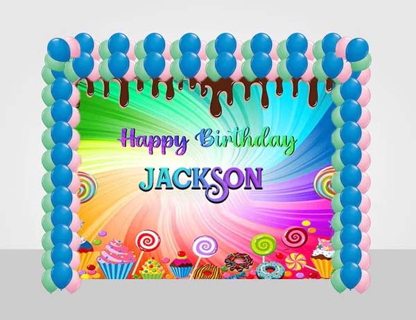 Candyland Birthday Party Decoration Kit With Personalized Backdrop.