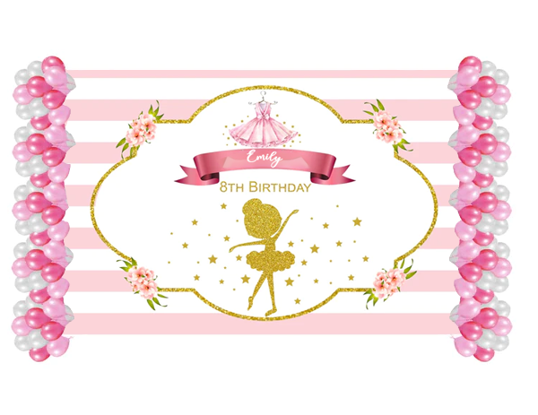 Ballerina Birthday Party Decoration Kit With Personalized Backdrop.