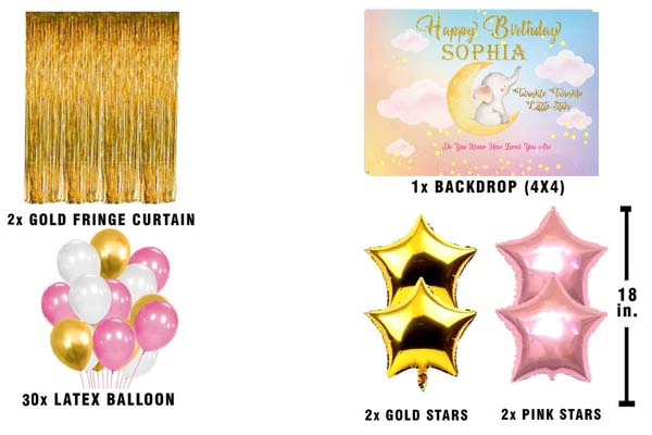 Twinkle Twinkle Little Star Birthday Party Complete Set with Personalized Backdrop