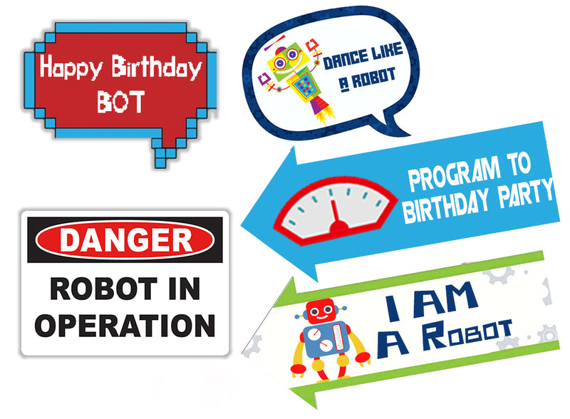 Robot Birthday Party Photo Props Kit