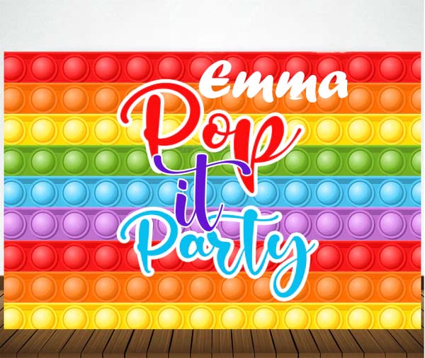 Pop It Birthday Party Personalized Backdrop.