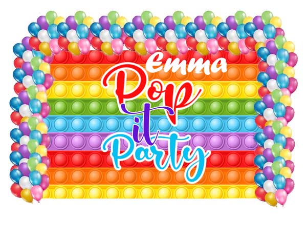 Pop It Birthday Party Decoration Kit With Personalized Backdrop.