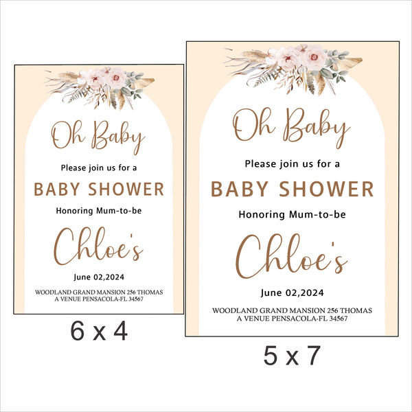 Boho Theme Baby Shower E- Invite/Printed Invitation Card