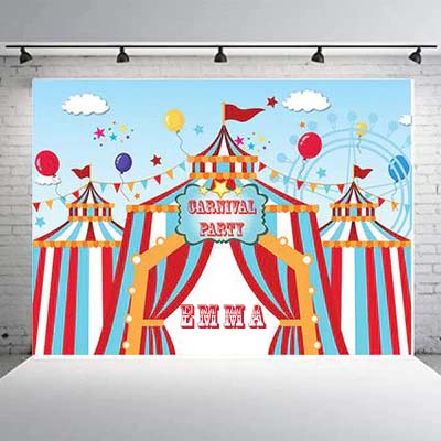 Carnival Theme Birthday Party Personalized Backdrop.