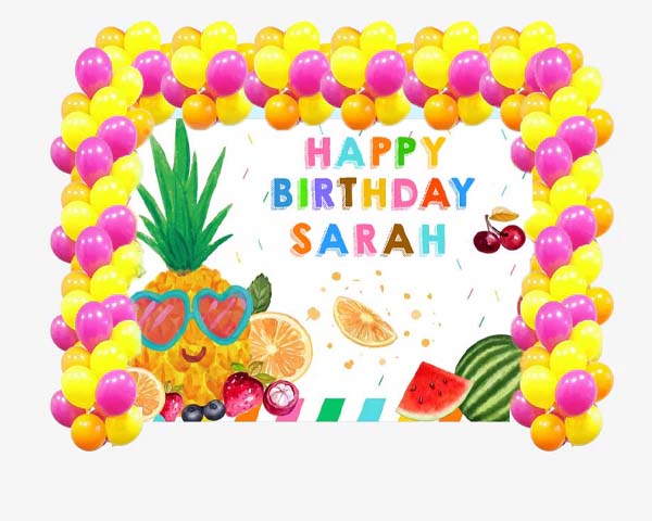Twotti Fruity Birthday Party Decoration Kit With Personalized Backdrop.