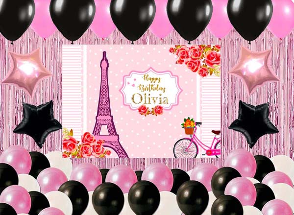 Paris Theme Birthday Complete Party Set With Personalized Backdrop