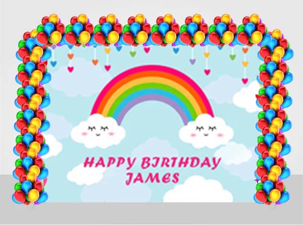 Rainbow Birthday Party Decoration Kit With Personalized Backdrop.