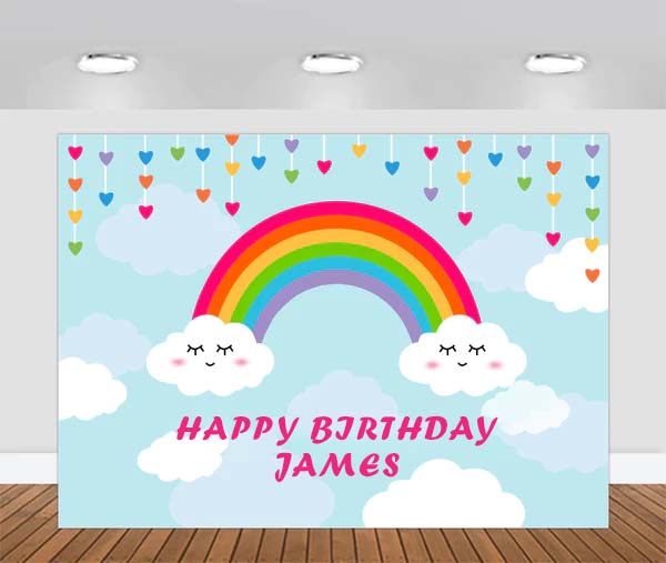 Rainbow Theme Birthday Party Personalized Backdrop.