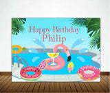 Pool Party Theme Birthday Party Personalized Backdrop.