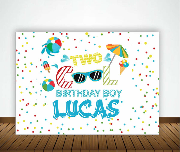 Two Cool Party Theme Birthday Party Personalized Backdrop.