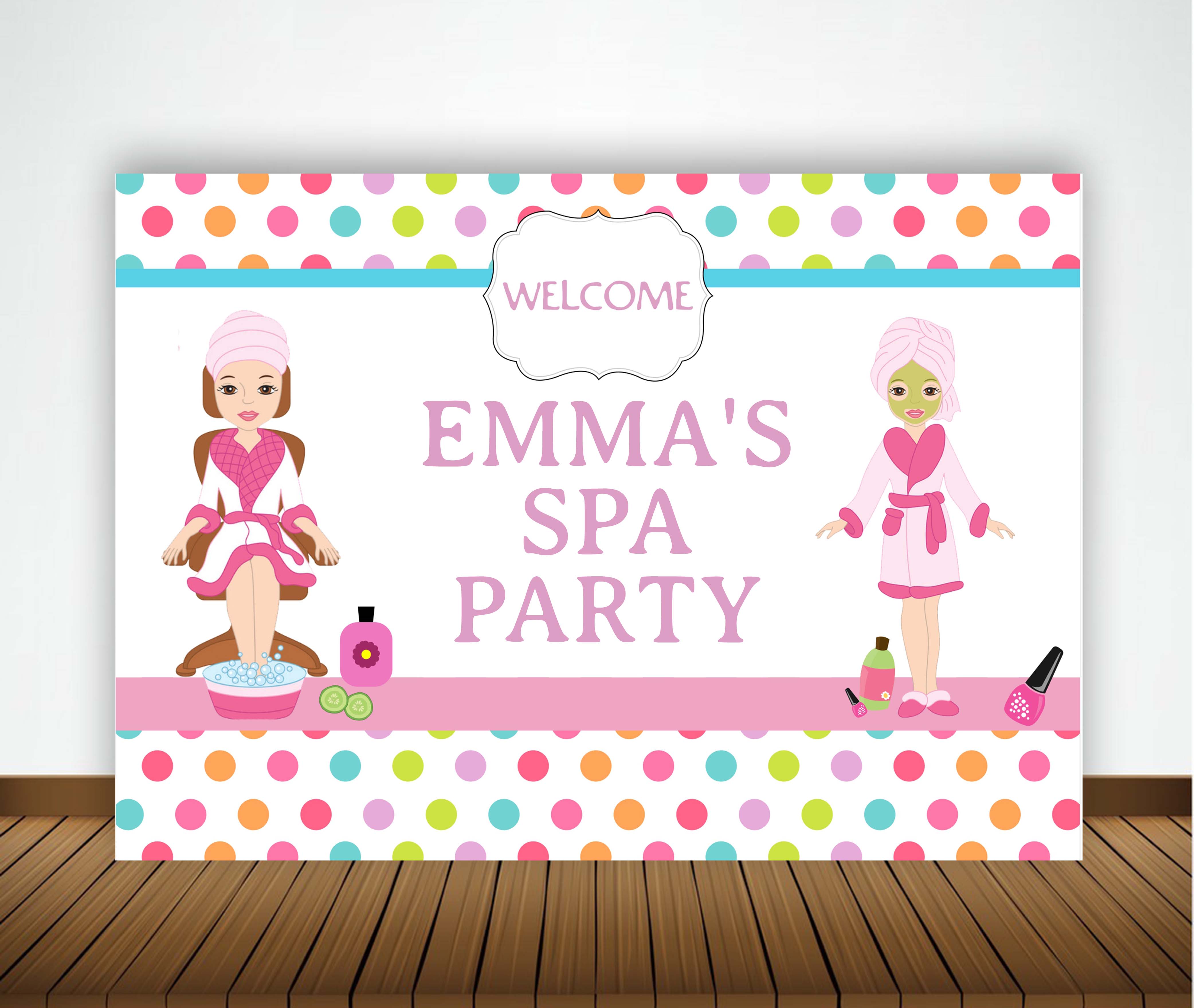 Spa Theme Birthday Party Personalized Backdrop.