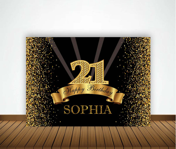 21st Theme Birthday Party Personalized Backdrop.