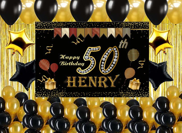 50th Birthday Party Complete Set with Personalized Backdrop