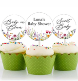 Wild Flower Theme Baby Shower Party Cupcake Toppers for Decoration