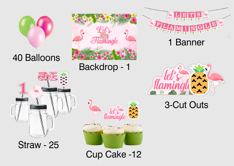 Flamingo Theme Birthday Complete Personalize Party Kit