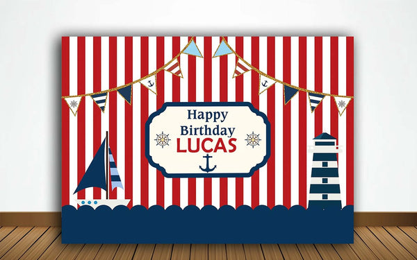 Nautical Birthday Party Personalized Backdrop.