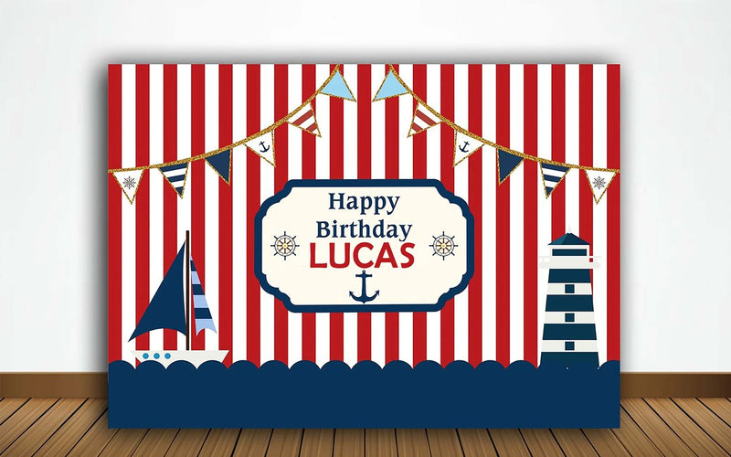 Nautical Birthday Party Personalized Backdrop.