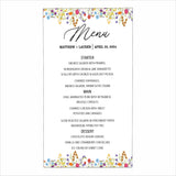 Wild Flower Theme Wedding  Menu Card