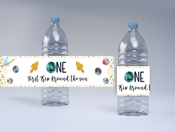 First Trip Around The Sun Theme Birthday Party Water Bottle Labels