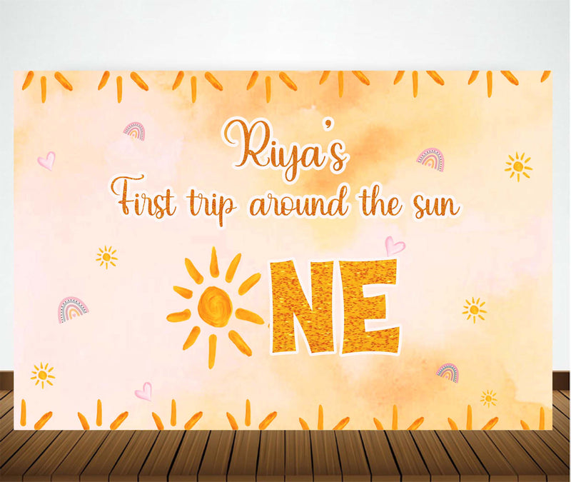 First Trip Around The Sun Birthday Party Personalized Backdrop.