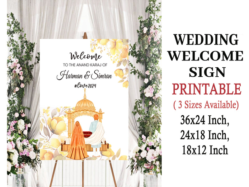 Indian Punjabi Wedding Anand Karaj  Ceremony Welcome Board Sign  for Decoration