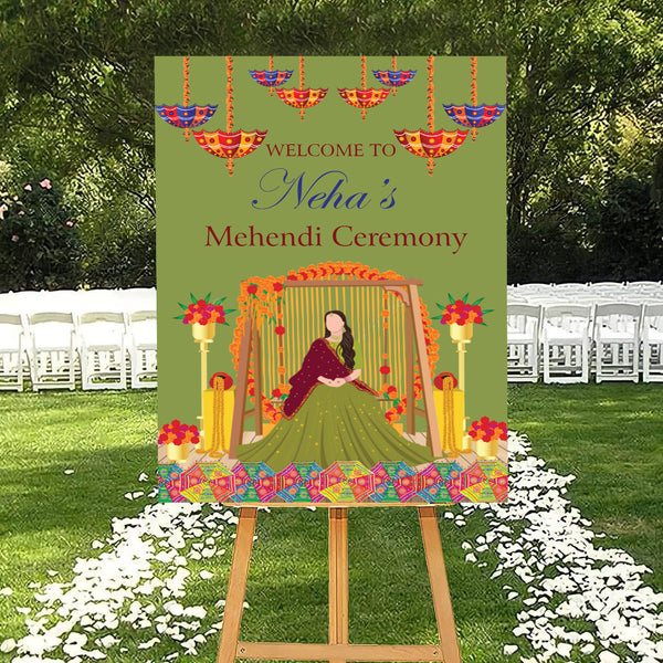 Mehndi Ceremony Signage or Welcome Board for Decoration