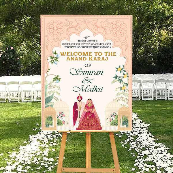 Indian Punjabi Wedding Anand Karaj Ceremony Welcome Board for Decoration