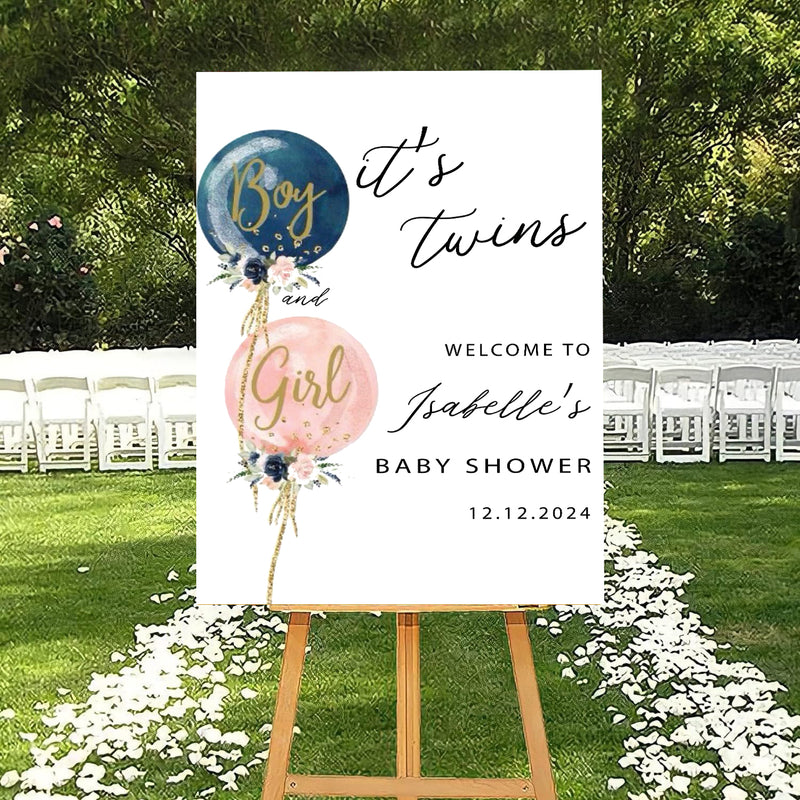 Twins Baby Shower Welcome Board Sign for Decoration