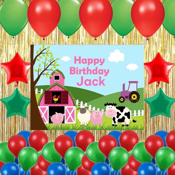 Farm Fresh Birthday Complete Party Set With Personalized Backdrop