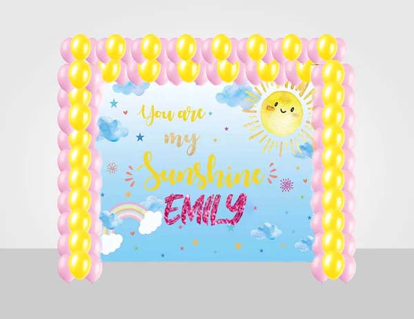 Sunshine Birthday Party Decoration Kit With Personalized Backdrop.