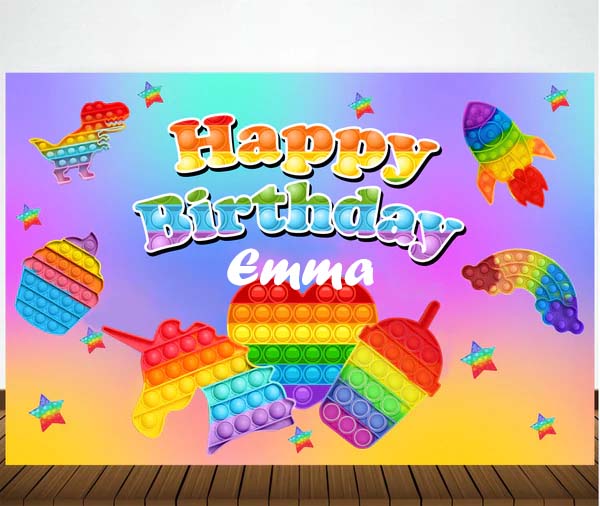 Pop It Birthday Party Personalized Backdrop.