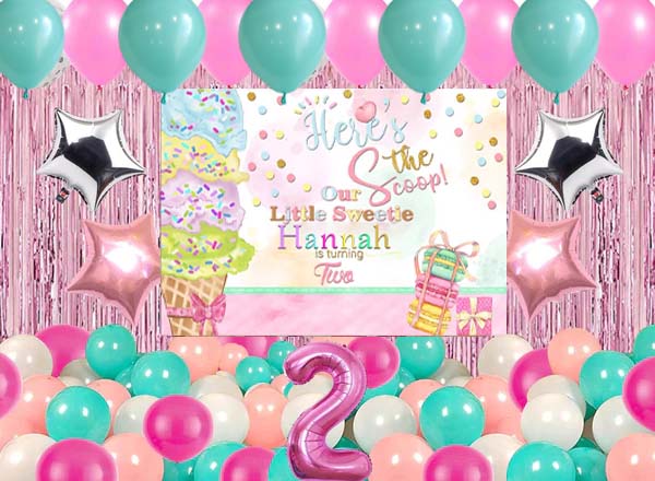 Two Sweet Birthday Complete Party Set With Personalized Backdrop