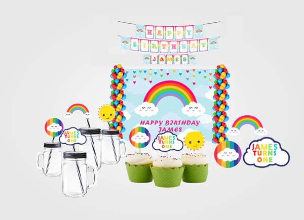Rainbow Birthday Complete Personalize Party Kit