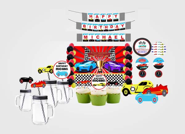 Racing Car Birthday Complete Personalize Party Kit