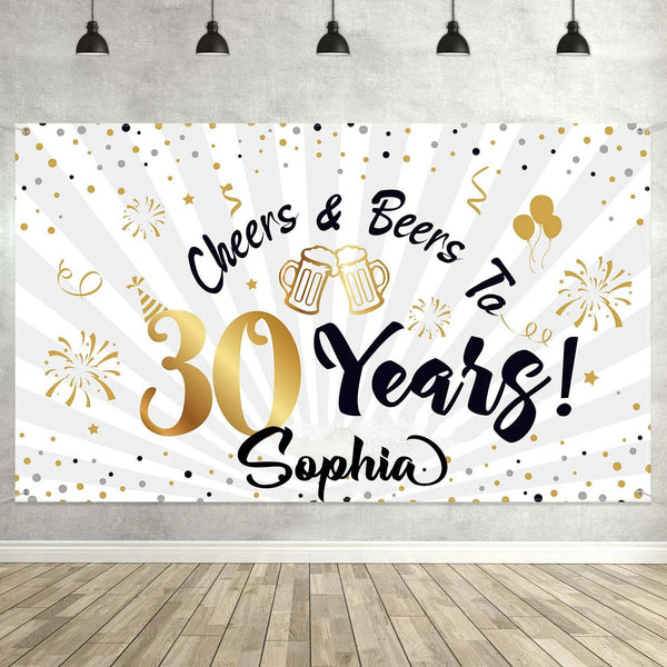 30th Theme Birthday Party Personalized Backdrop.