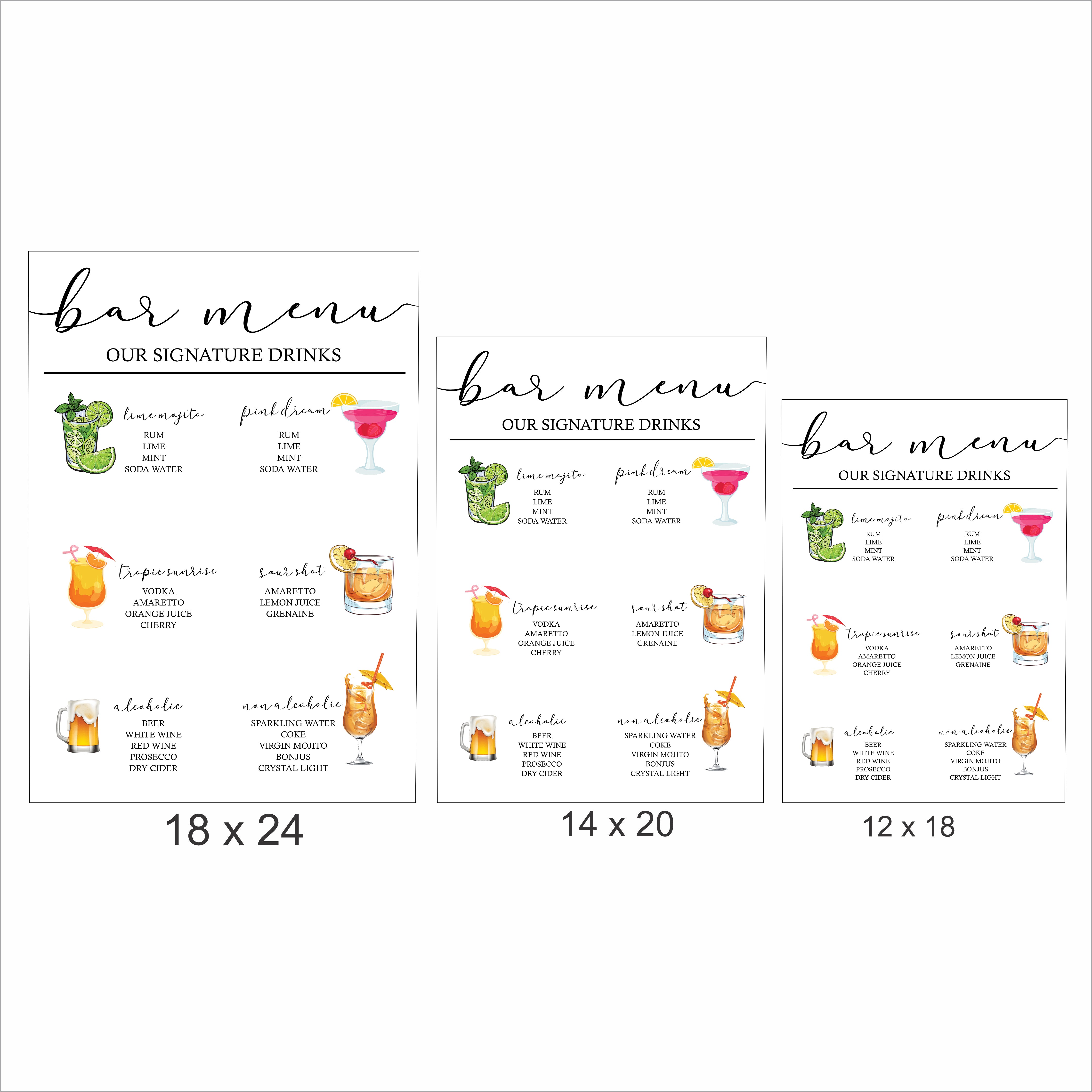 Modern Minimalist Theme Wedding Signature Cocktails Menu Sign