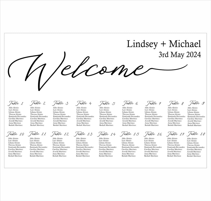 Modern Minimalist Theme Wedding Find your Seat Sitting Layout