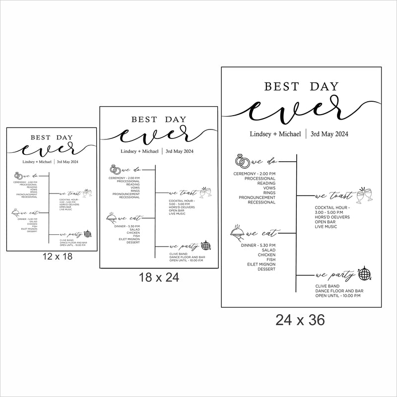 Modern Minimalist Theme Wedding Day Timeline Board