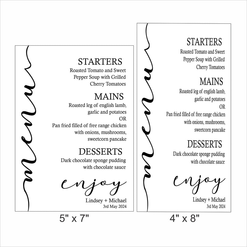 Modern Minimalist Theme Wedding  Menu Card