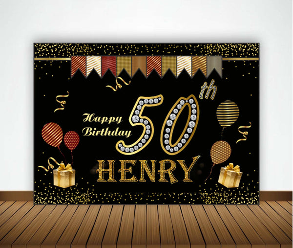 50th Theme Birthday Party Personalized Backdrop