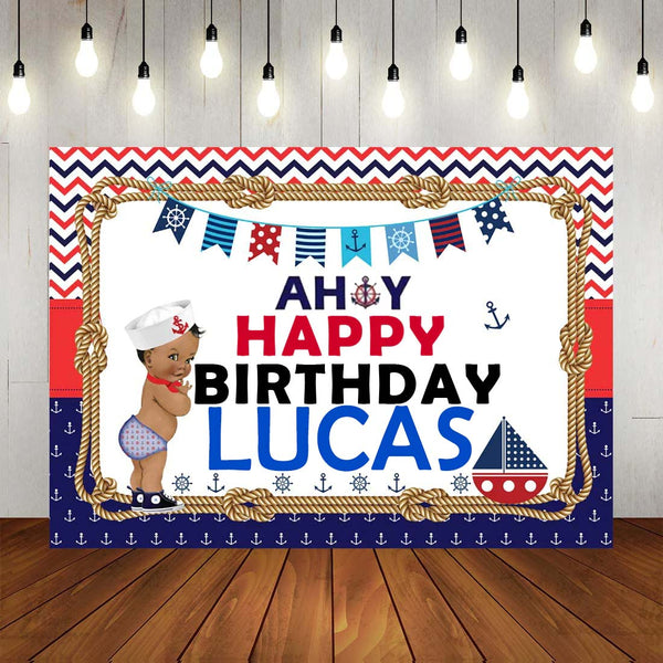 Nautical Birthday Party Personalized Backdrop.