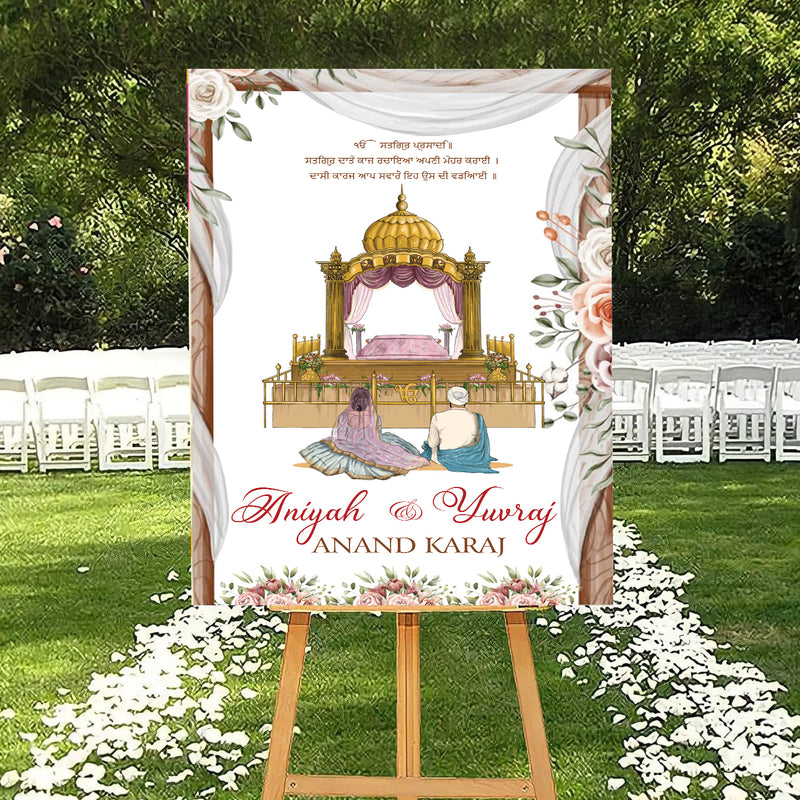 Indian Punjabi Wedding Anand Karaj Ceremony Welcome Board for Decoration