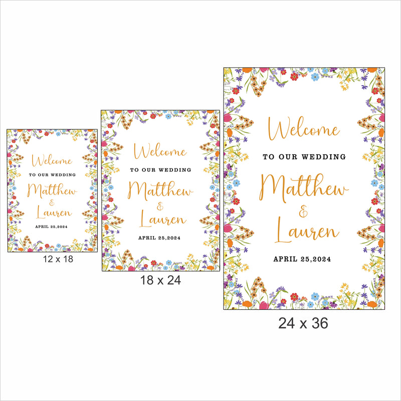 Wild Flower Theme Wedding  Welcome Sign Board for Decoration