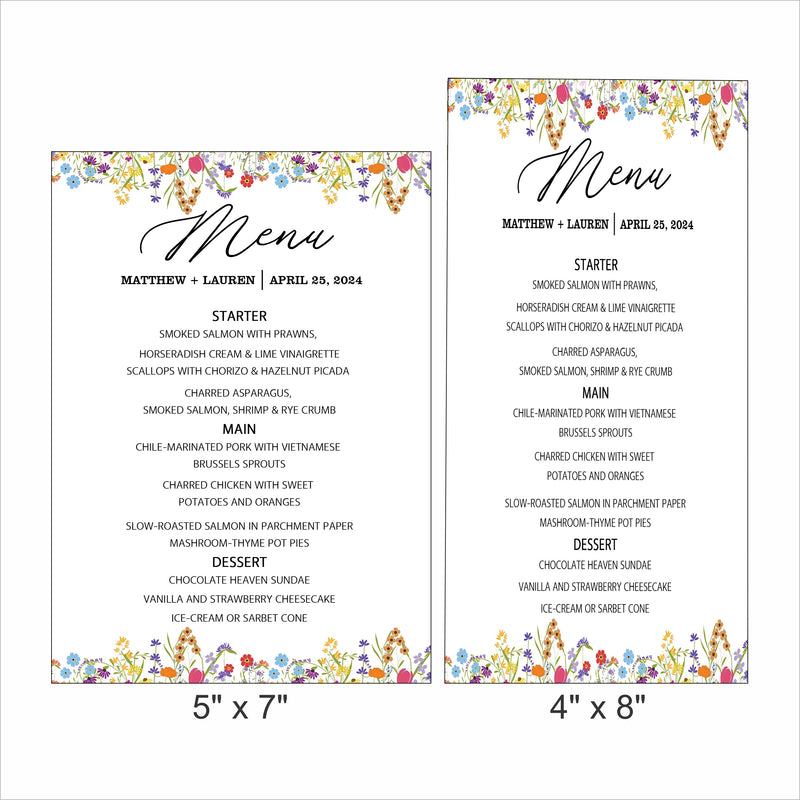 Wild Flower Theme Wedding  Menu Card