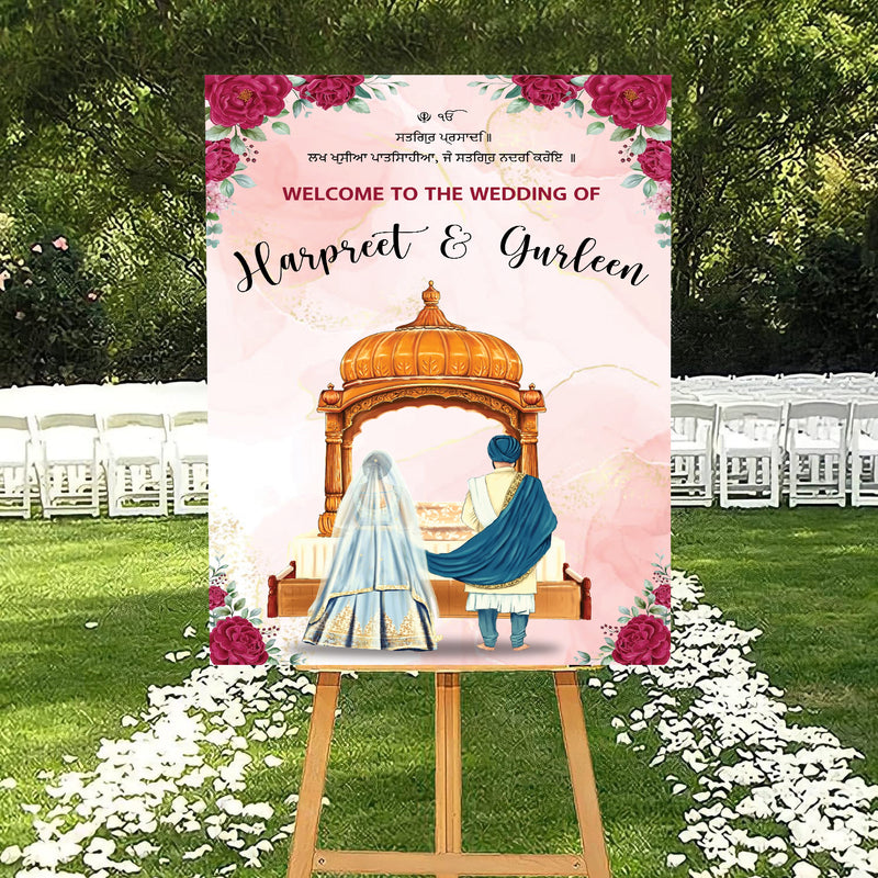 Indian Punjabi Wedding Anand Karaj Ceremony Welcome Board for Decoration