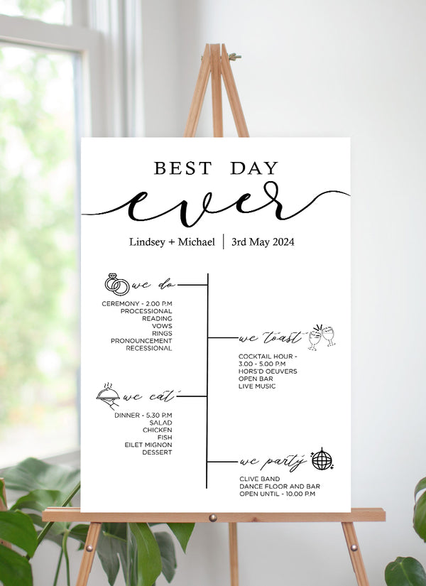 Modern Minimalist Theme Wedding Day Timeline Board