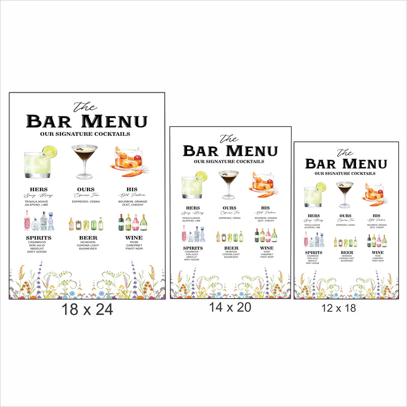 Wild Flower Theme Wedding Signature Cocktails Menu Sign