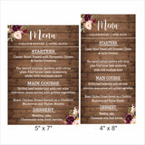 Rustic Theme Wedding  Menu Card