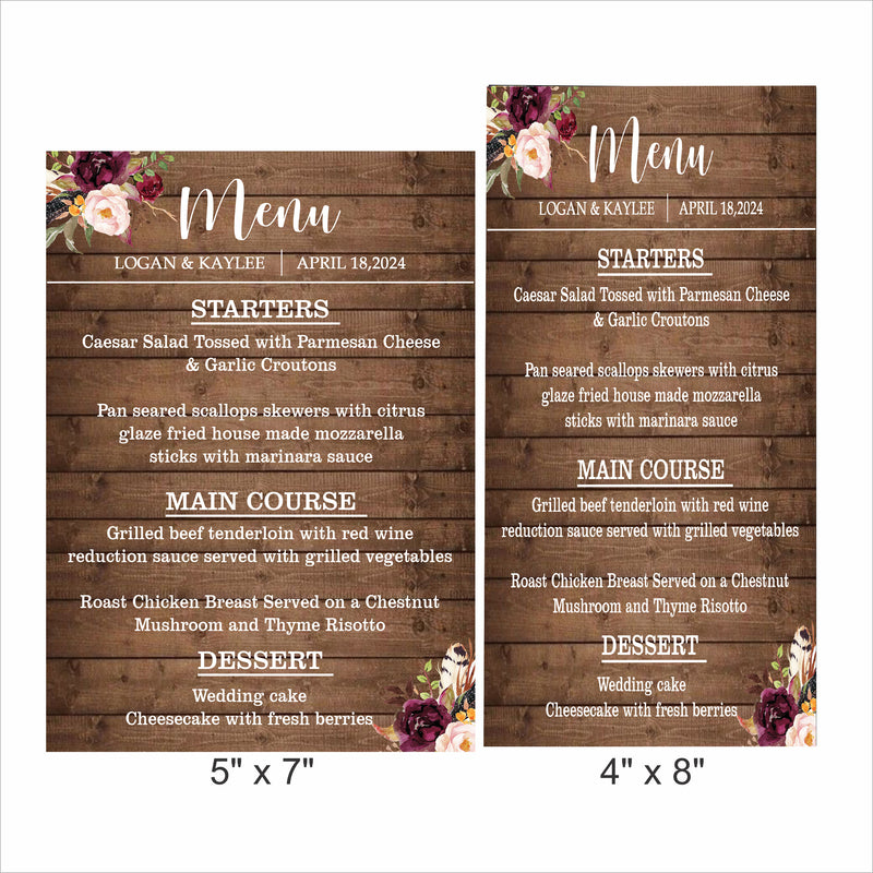 Rustic Theme Wedding  Menu Card